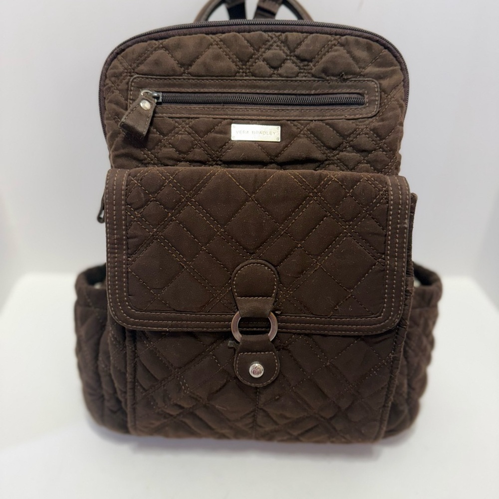 Vera Bradley Quilted Chocolate Brown Backpack, Magnetic Closure, Collegiate